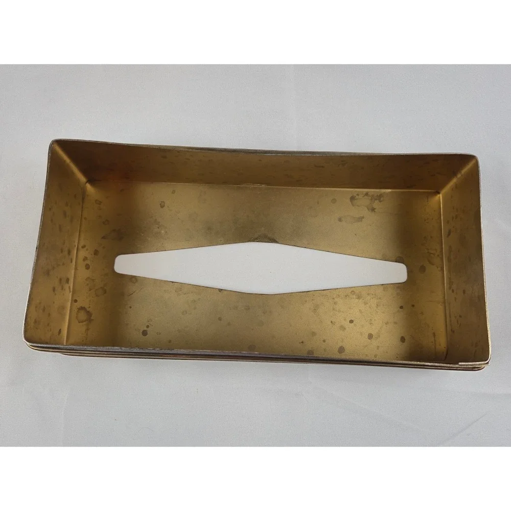 Vintage Brass Tone Metal Tissue Box Cover Heavy MCM Hollywood Regency Decor gift